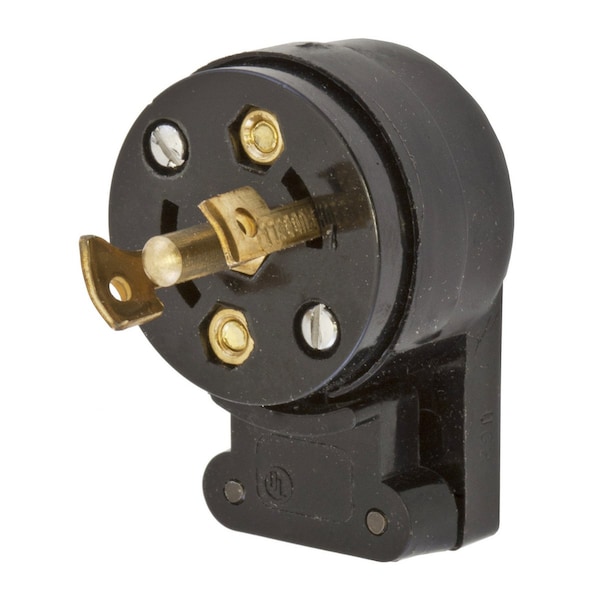 Midget Locking Plug, ML-3P, 15 A, 125/250V AC, Single Phase, 3 Pole, Screw Terminals, Black